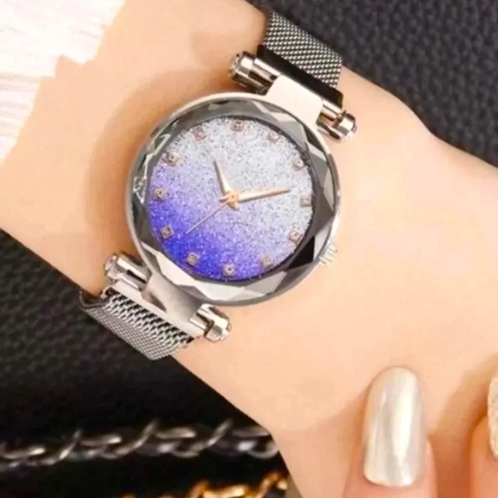 Quartz Glitter Purple/ Army Green Case Cover W/ Grey Straps Waterproof Watch